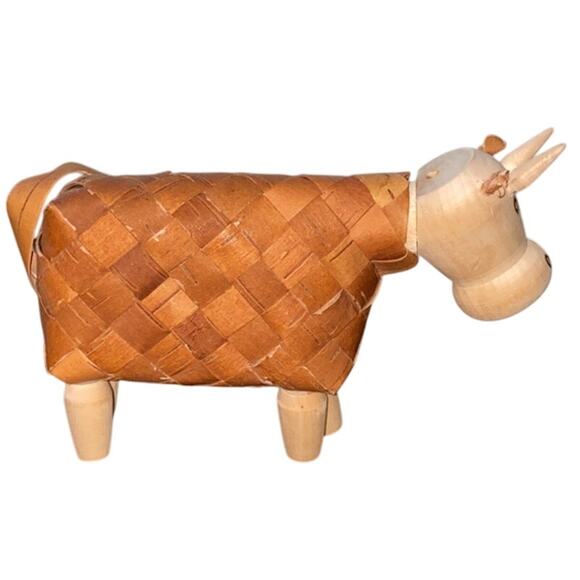 Decorative Ox Cow Wicker Woven Straw Vintage Handcrafted Folk Art Rustic Farm - Picture 5 of 14